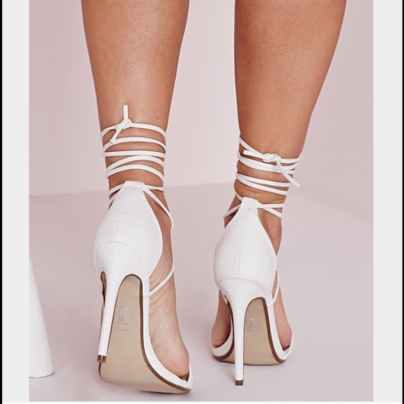 Missguided Lace Up White Croc Heels - Picture 4 of 4