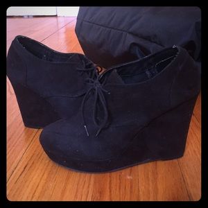 Black suede wedge heels