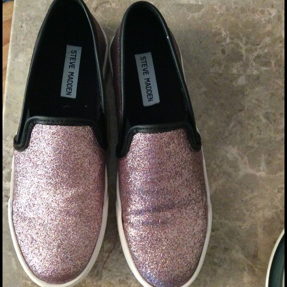 Steve Madden pink sparkle shoes.