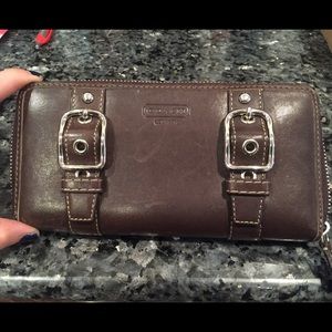 Leather brown zip around coach wallet