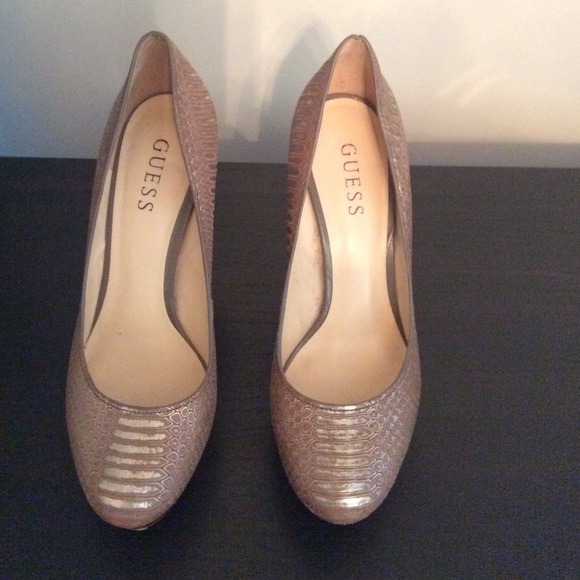 Platform antique gold heels .