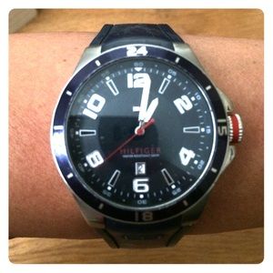 Mens Hilfiger navy blue and silver Watch