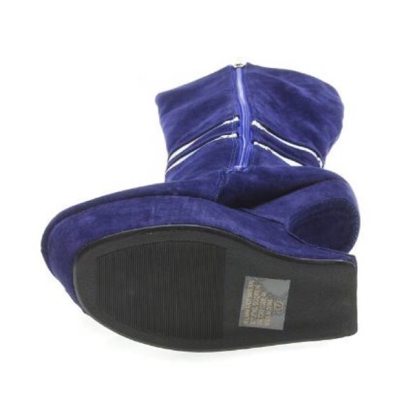 Cross Knee-High Platform High Heel Wedge Boots - Picture 2 of 4