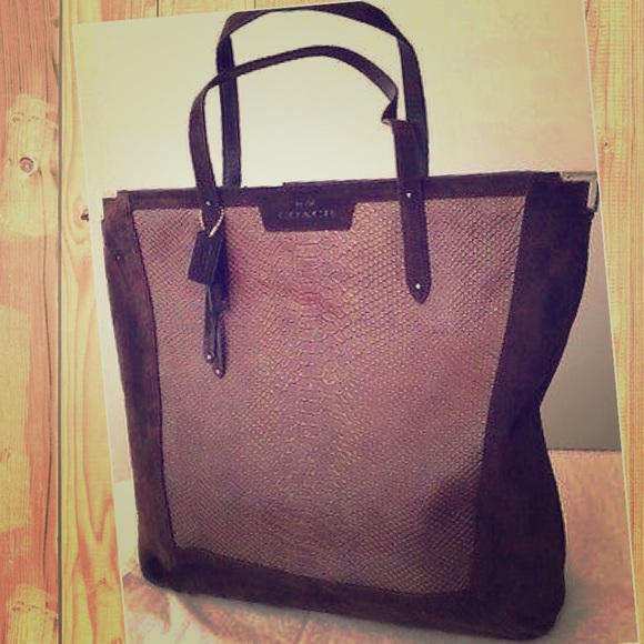 COACH Large Leather/suede $598 Chestnut Tote Bag
