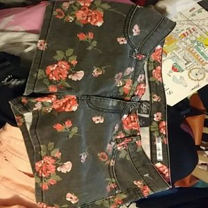 Black floral Jean shorts