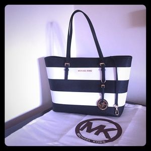 New Michael Kors Jet Set Striped Travel Tote