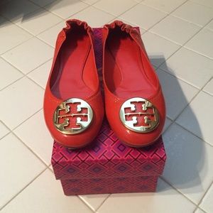 orange patent leather Tory Burch ballet flats