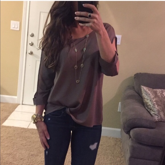 Pretty brown slate Peek a boo cut out blouse!