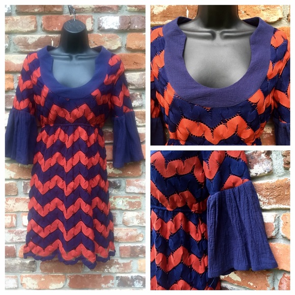 Judith March Dress. Orange & Navy Blue