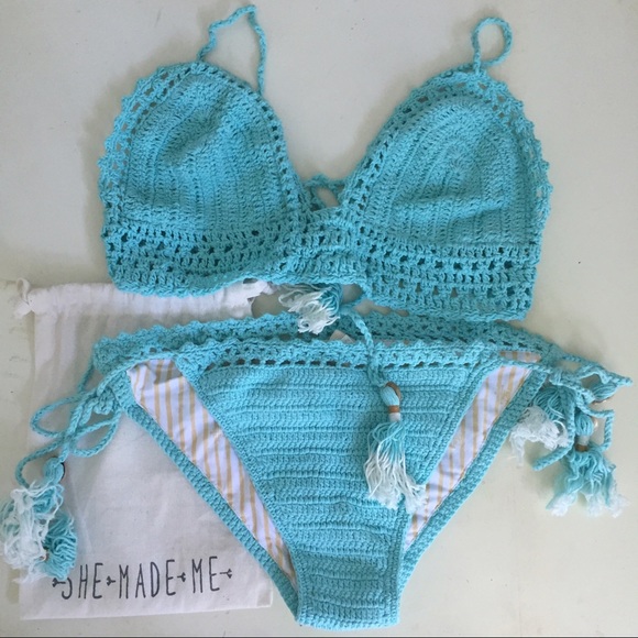 Anthropologie Other - She made me crochet aqua bikini