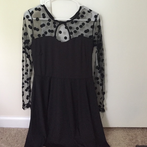 Adorable Black Mesh Polka Dot Skater Dress