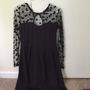 Adorable Black Mesh Polka Dot Skater Dress