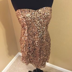 Gold sequin mini dress