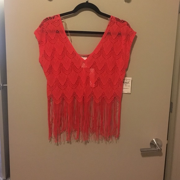 Lace / fringe crop top / coverup