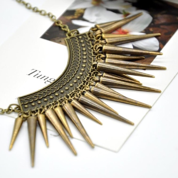 Spike Statement Necklace Earrings Bib Punk Gypsy - Picture 2 of 4