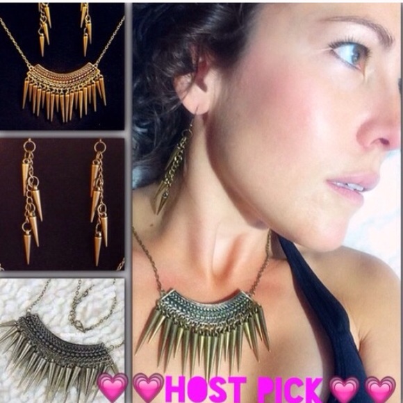 Spike Statement Necklace Earrings Bib Punk Gypsy - Picture 4 of 4