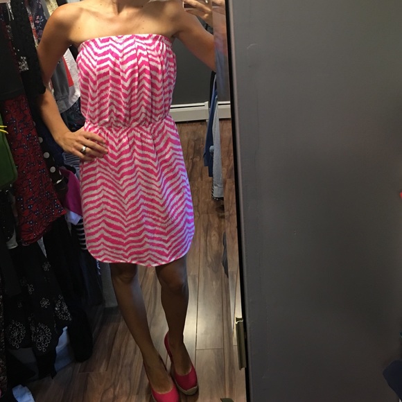 NWOT Lily Windsor strapless dress pink zebron