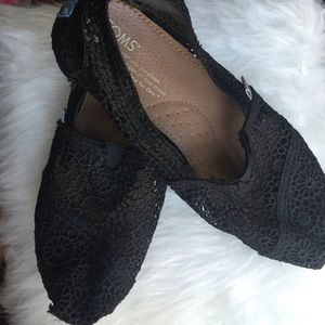 TOM's Black crochet slip on's