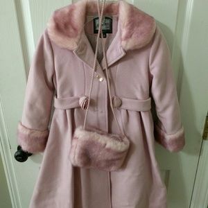 Beautiful pink girls fur peacoat with rosettes