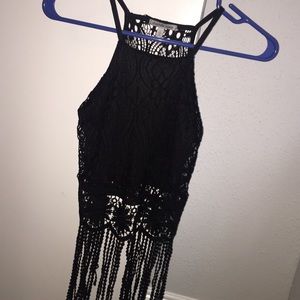 Black lace halter top crop top