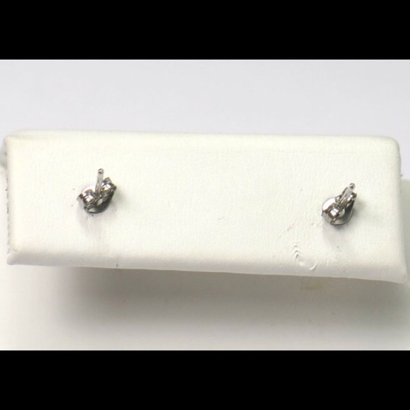 14k White Gold And Diamond Stud Earrings W/Stone - Picture 3 of 3