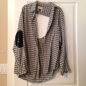 Open back, sequin elbow flannel