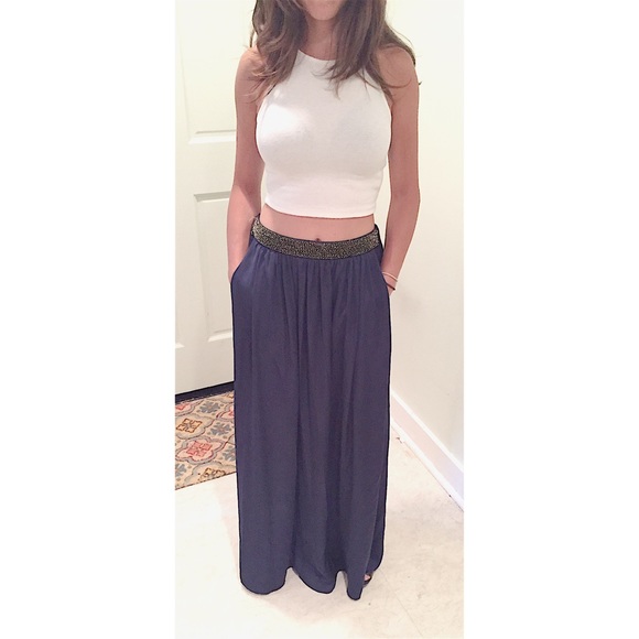 Beautiful Flowy Maxi Skirt with Beaded Accent