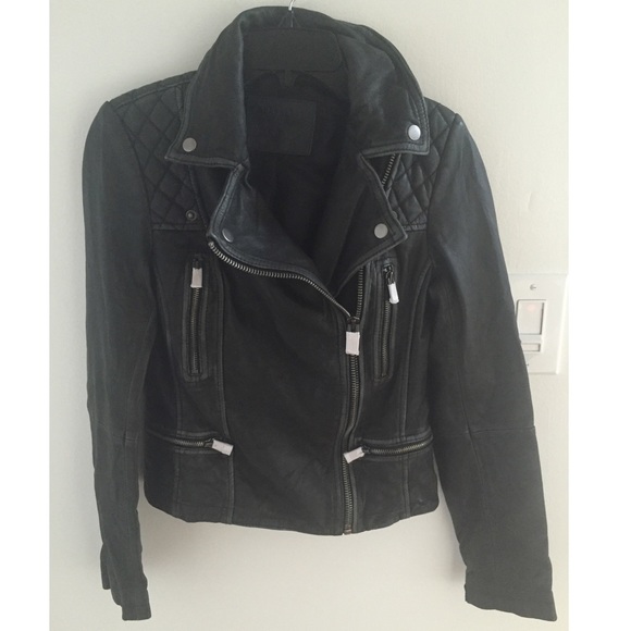 All Saints Cargo Black Leather Biker Jacket - Picture 2 of 4