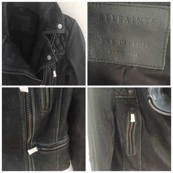 All Saints Cargo Black Leather Biker Jacket - Picture 4 of 4