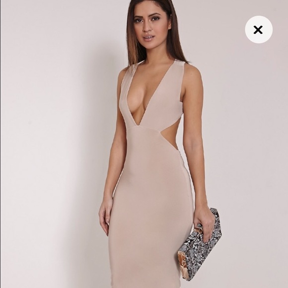 Missguided Nude Plunge Halter Dress