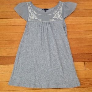 Gray blouse with cream butterfly embroidery