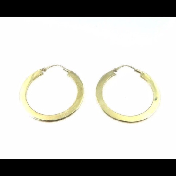 14k Yellow Gold Flat Hoop Earrings - Picture 1 of 3