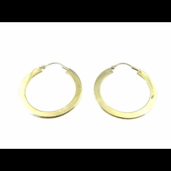 14k Yellow Gold Flat Hoop Earrings - Picture 2 of 3