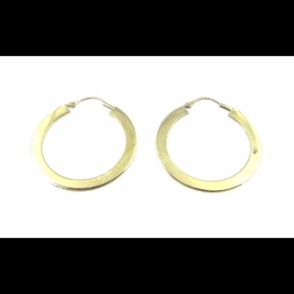 14k Yellow Gold Flat Hoop Earrings - Picture 3 of 3