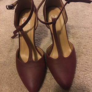 Dark burgundy ankle strap heel