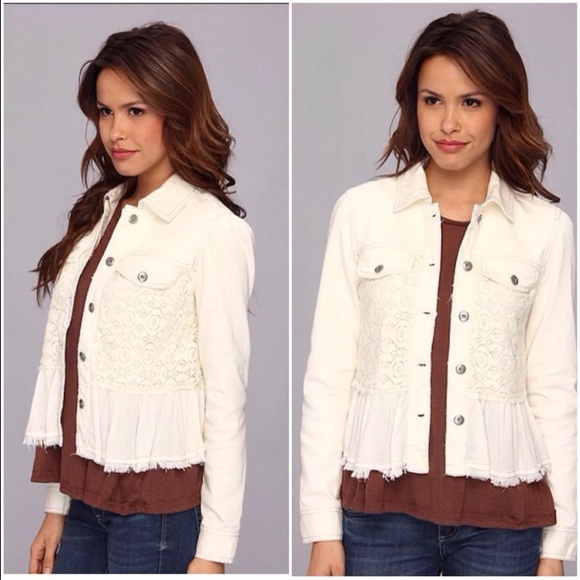 CUTE Free People denim and lace peplum jacket