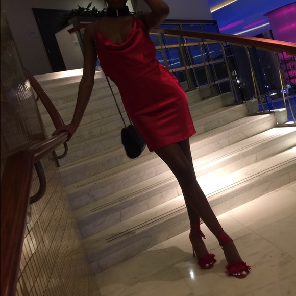 Red satin dress
