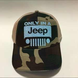 Only In A Jeep Blue Glitter Design Hat/Cap