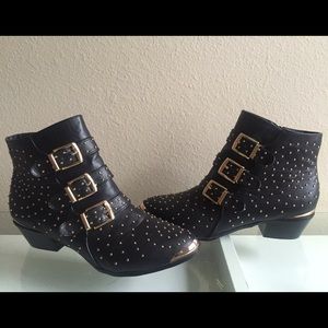 Black booties & gold studs