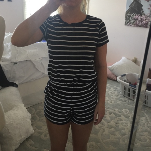Black and white stripped romper