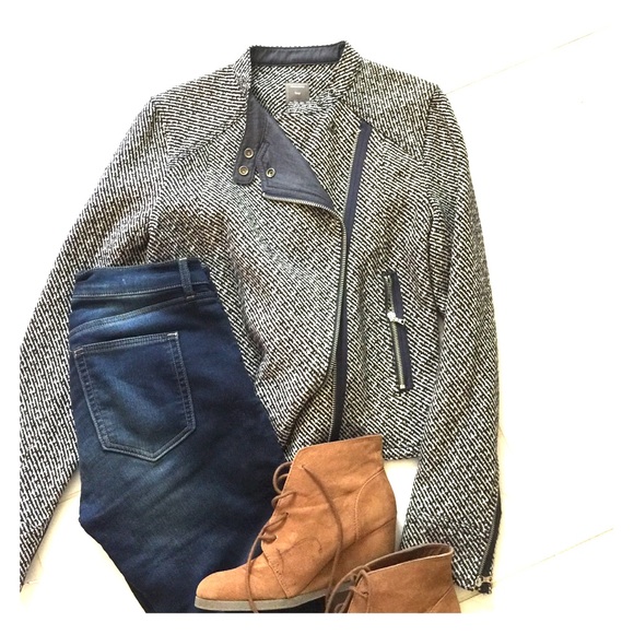 Gap Jackets & Blazers - Gap Navy Herringbone Moto Jacket Small