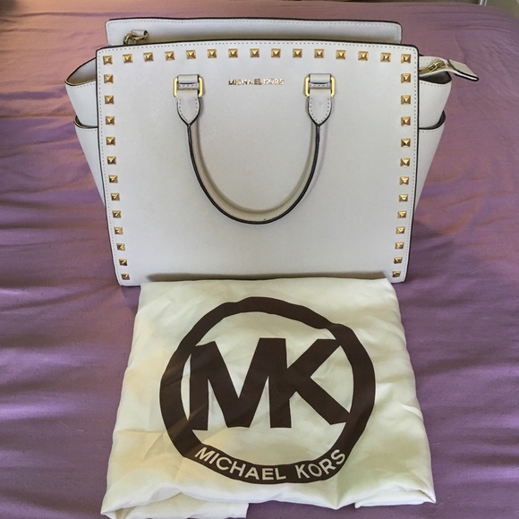 Michael Kors Large White Studded Saffiano Selma