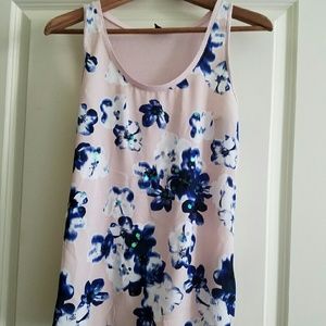 Sleeveless Pink with Blue Sequins Flowers Tank