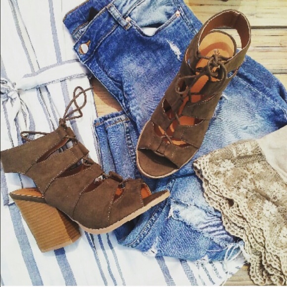 Olive Green Lace Up Booties