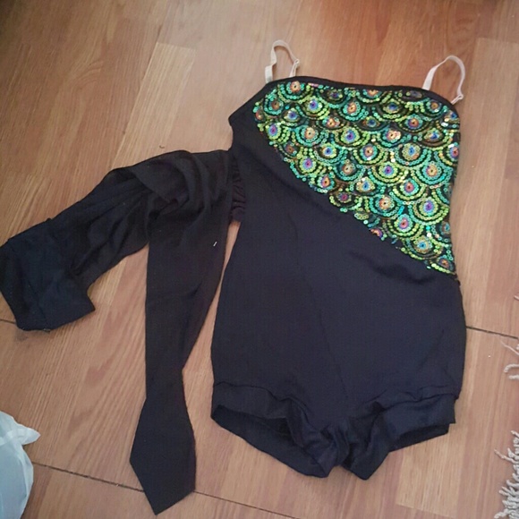 Peacock unitard with one sleeve