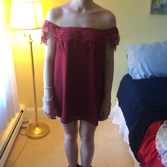 Maroon off the shoulder dress