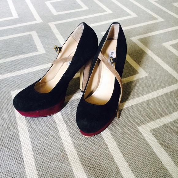 9.5 Steve Madden black/camel/magenta platform heel - Picture 1 of 3