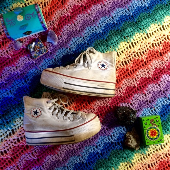 White high top platform Chuck Taylor's