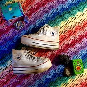 White high top platform Chuck Taylor's