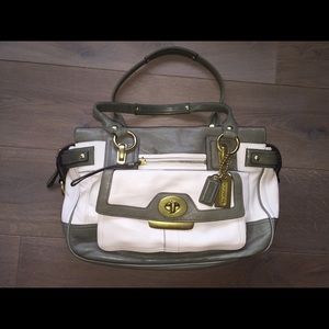 Penelope White and Gray Lthr Spectator Lg Shopper